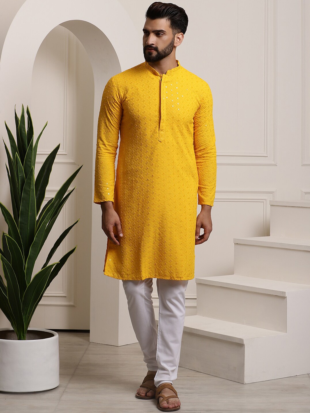 SOJANYA Men Ethnic Motifs Embroidered Sequinned Pure Cotton Kurta with Churidar, Mustard
SOJANYA Men Ethnic Motifs Embroidered Sequinned Pure Cotton Kurta with Churidar, Mustard