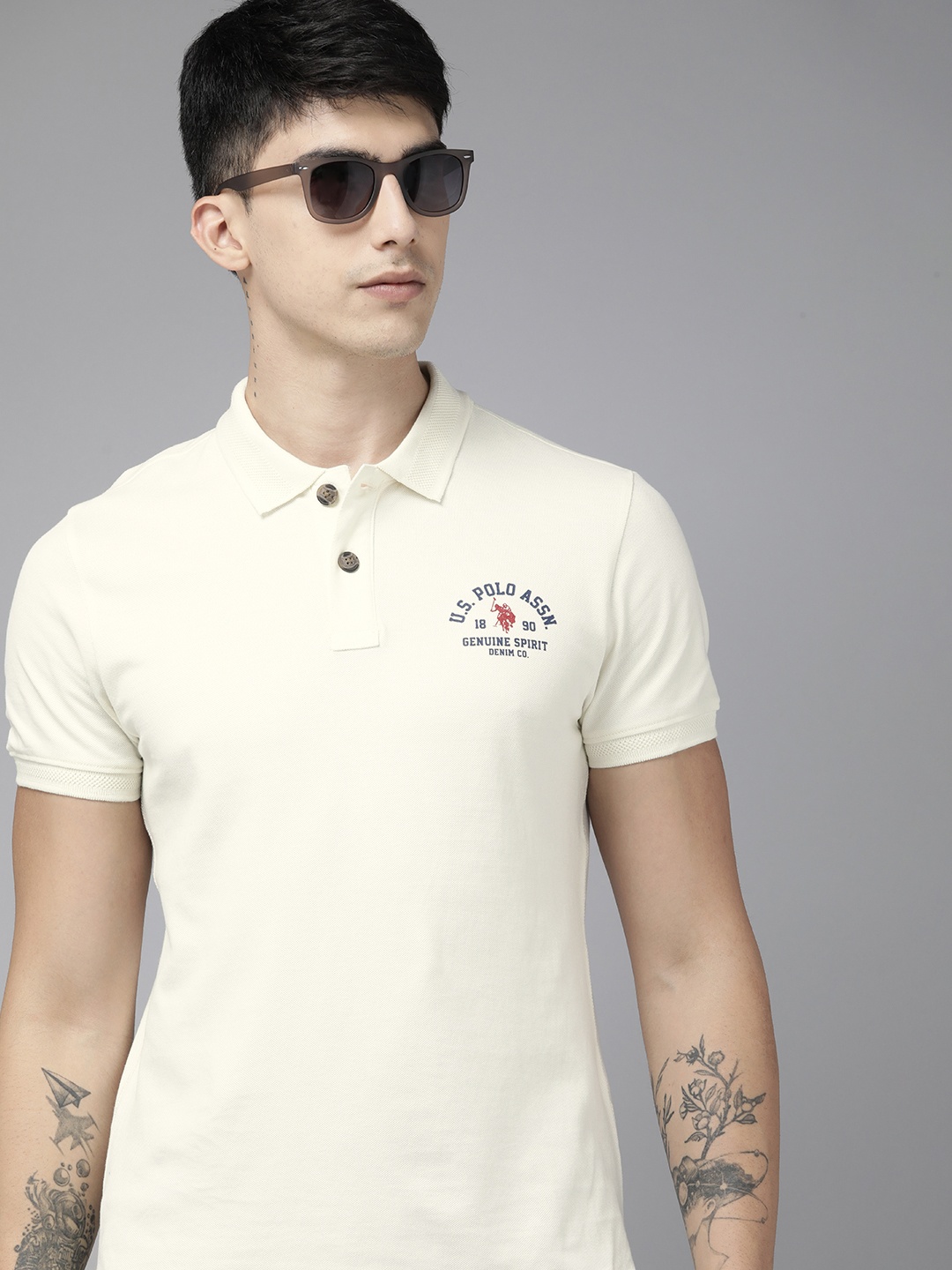 U.S. Polo Assn. Denim Co. Solid With Minimal Print Polo Collar Pure Cotton T-shirt, Cream
U.S. Polo Assn. Denim Co. Solid With Minimal Print Polo Collar Pure Cotton T-shirt, Cream