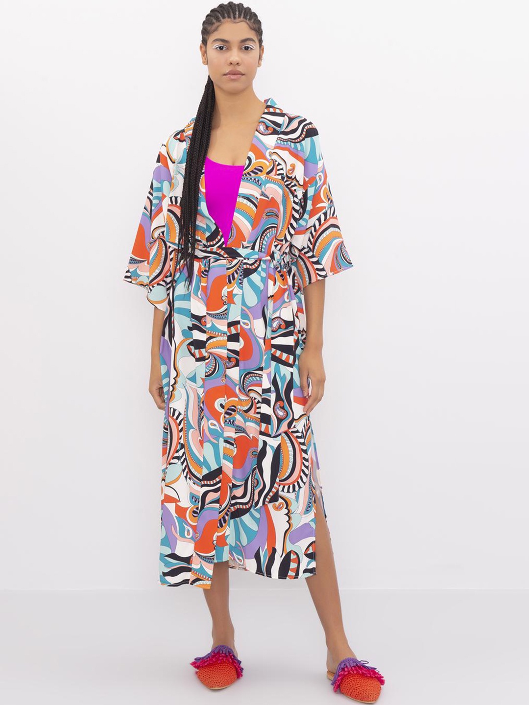 PRET A TUER Abstract Printed Longline Swimwear Cover Up Dress, Orange