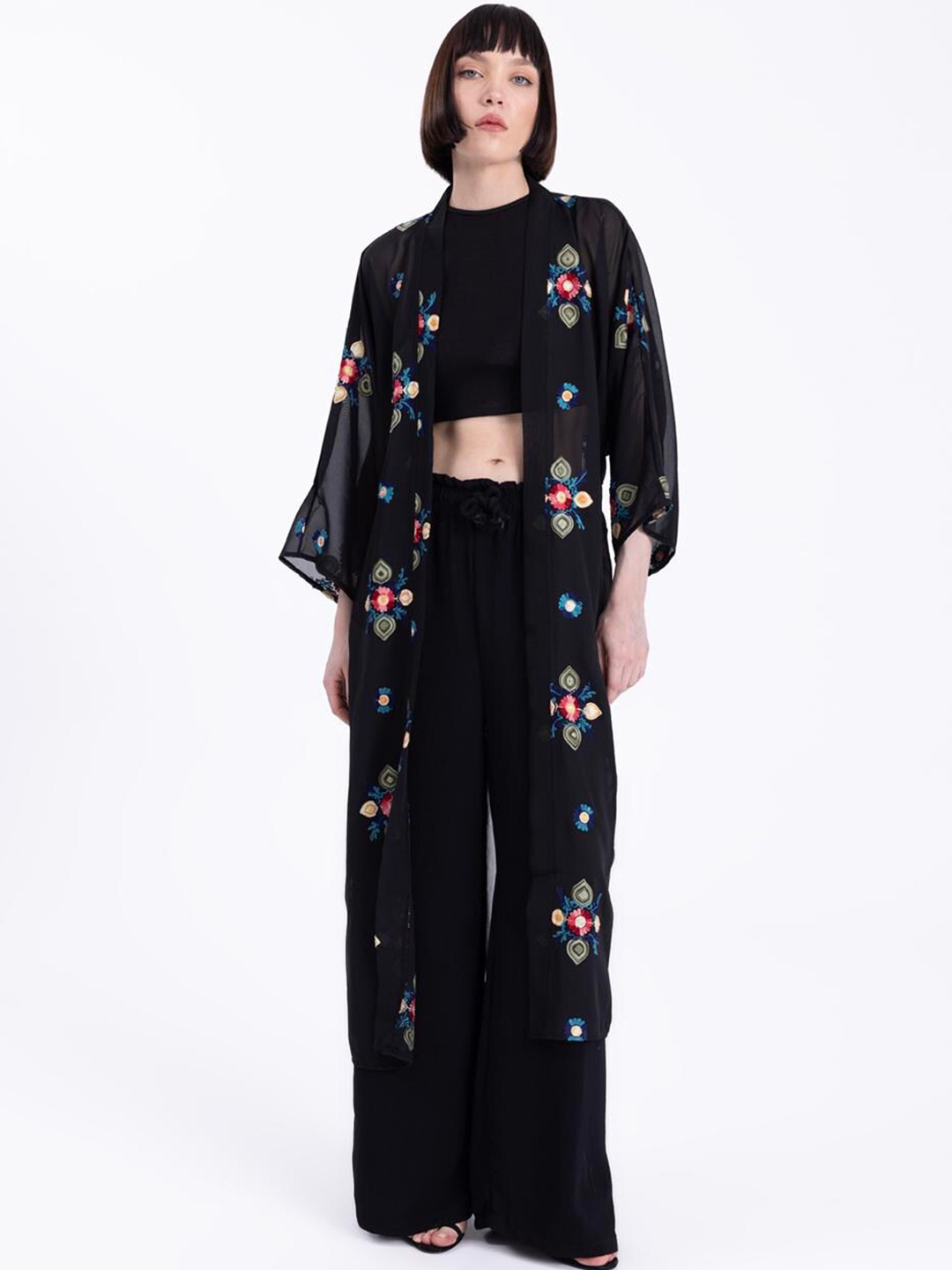 PRET A TUER Women Floral Embroidered Longline Parka Jacket, Black
PRET A TUER Women Floral Embroidered Longline Parka Jacket, Black