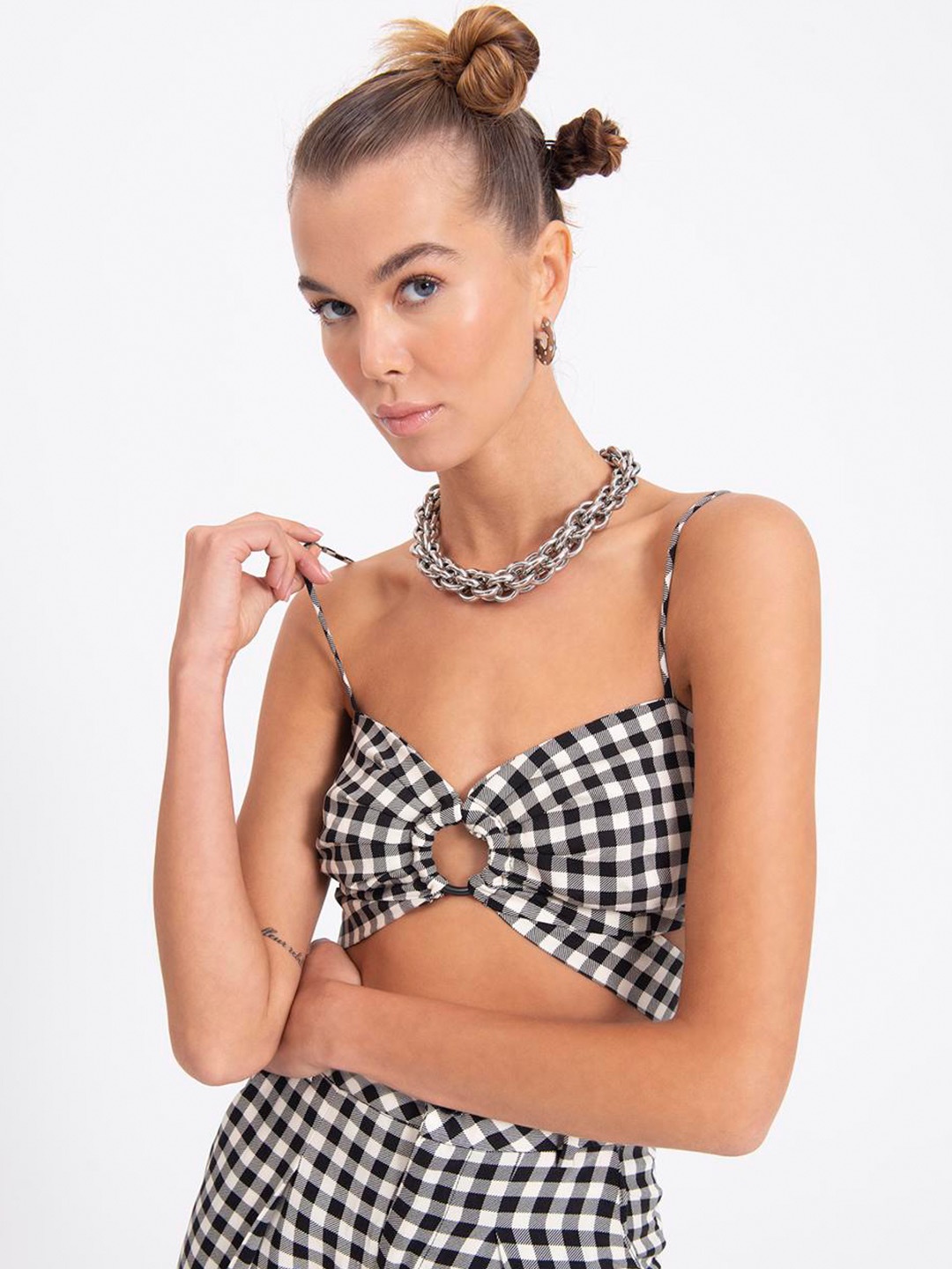 PRET A TUER Checked Bralette Top, White