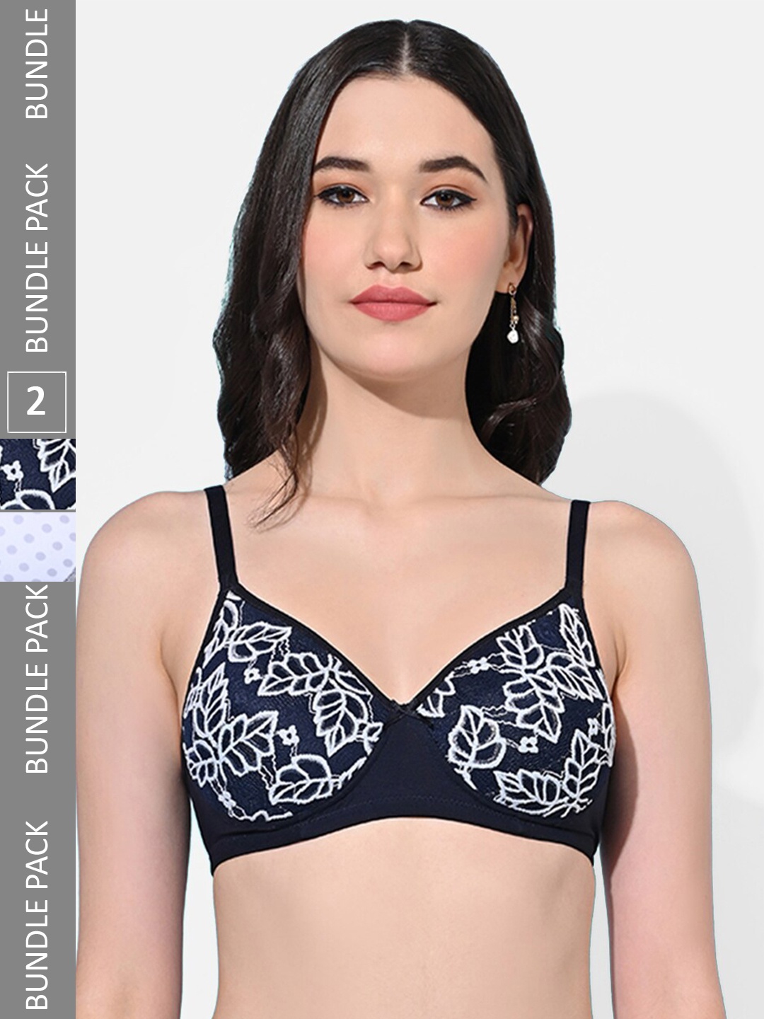 FIMS Pack Of 2 Floral Full Coverage Lightly Padded Bra With All Day Comfort, Navy blue
FIMS Pack Of 2 Floral Full Coverage Lightly Padded Bra With All Day Comfort, Navy blue