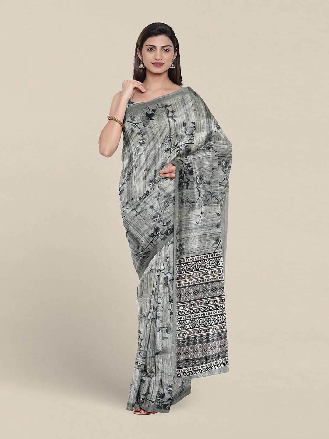 Pothys Floral Printed Saree, Grey
