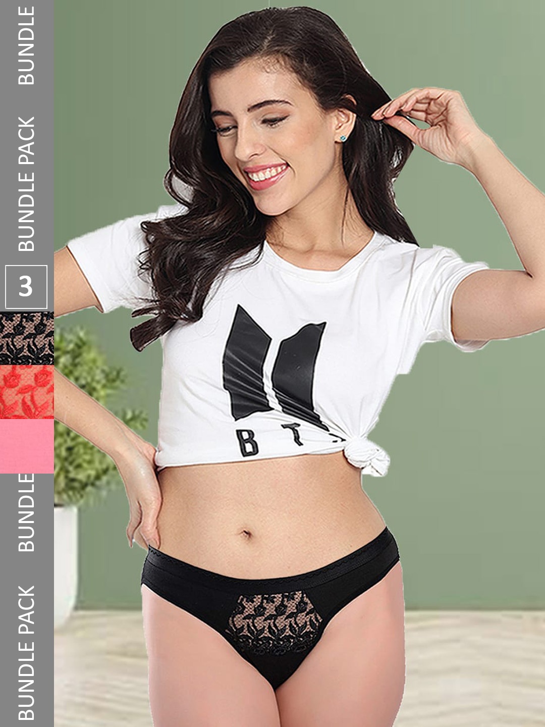Fleurt Women Pack Of 3 Assorted Hipster Briefs