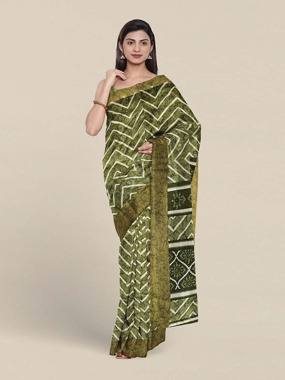 Pothys Geometric Printed Saree, Green