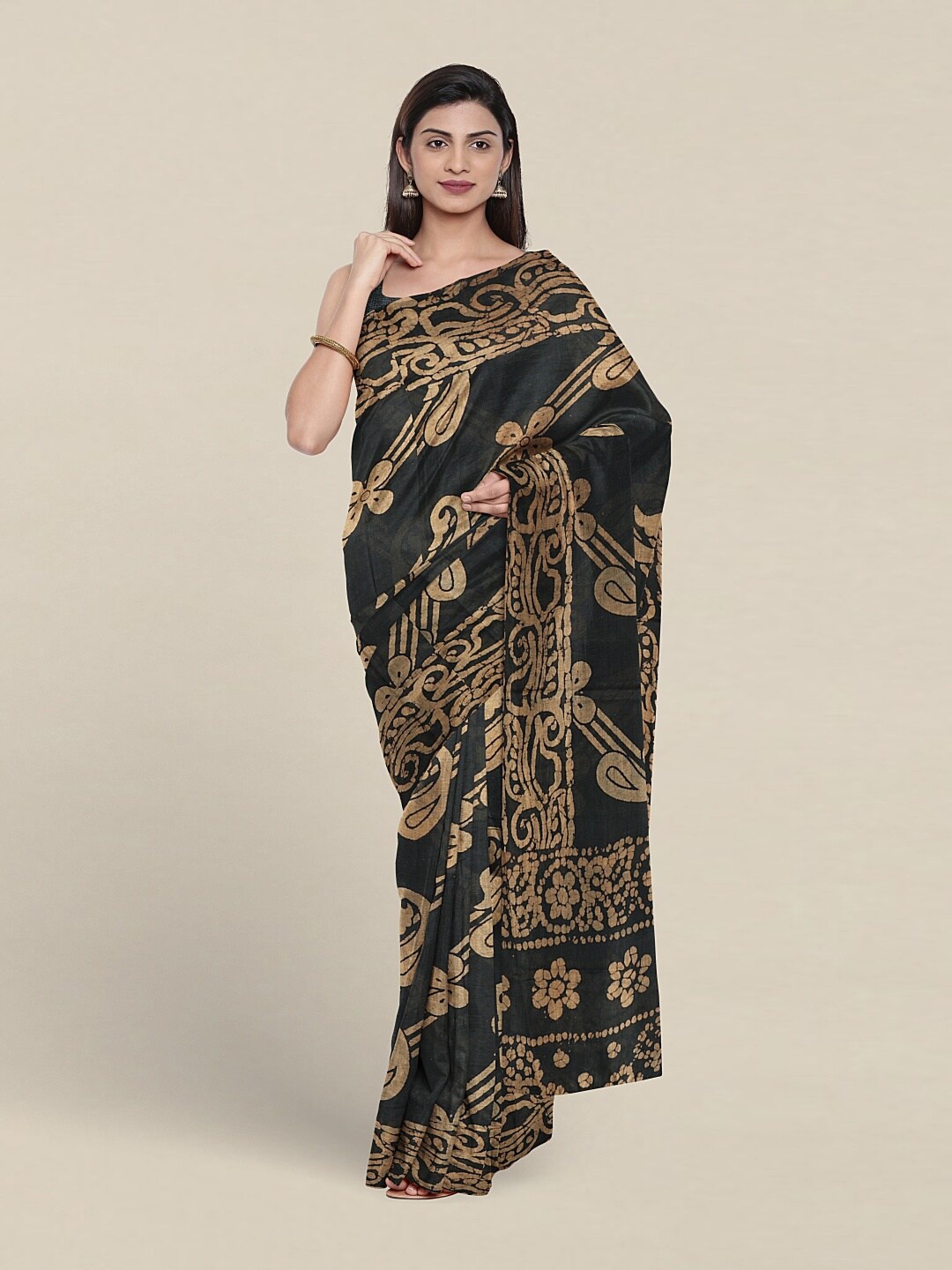 Pothys Floral Pure Cotton Saree, Grey