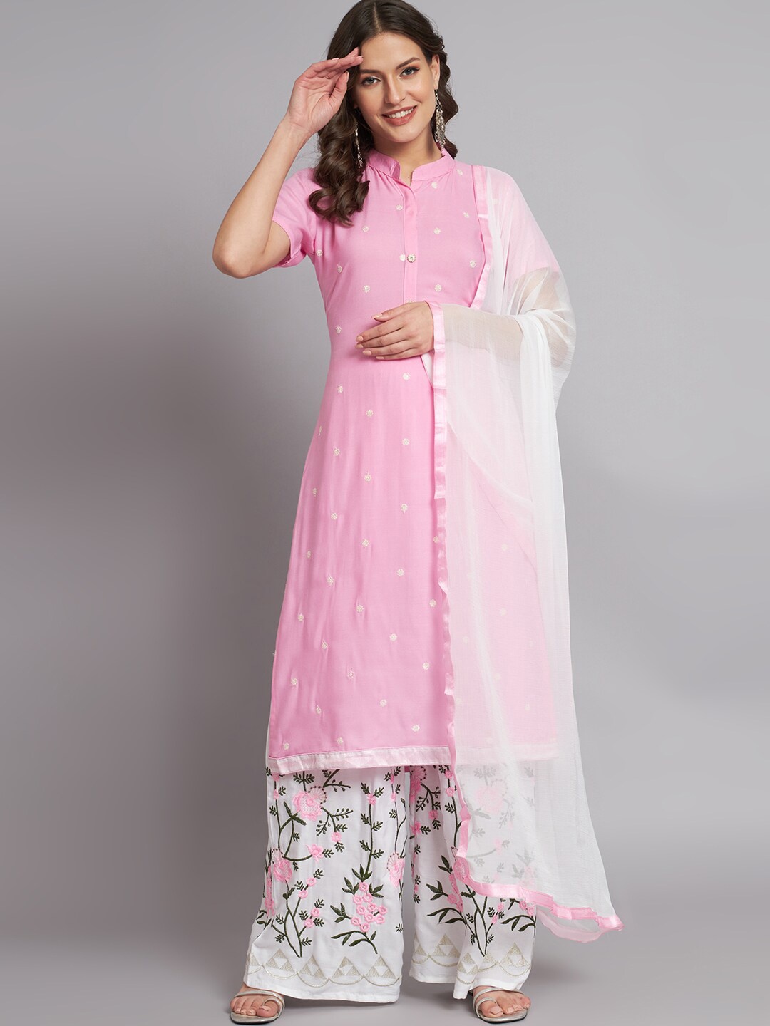 BLACK SCISSOR Floral Embroidered Regular Thread Work Kurta & Palazzos With Dupatta, Pink
BLACK SCISSOR Floral Embroidered Regular Thread Work Kurta & Palazzos With Dupatta, Pink