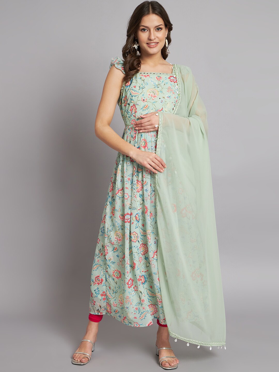 BLACK SCISSOR Floral Printed Fit & Flared Mirror Work Gown Ethnic Dresses, Sea green
BLACK SCISSOR Floral Printed Fit & Flared Mirror Work Gown Ethnic Dresses, Sea green