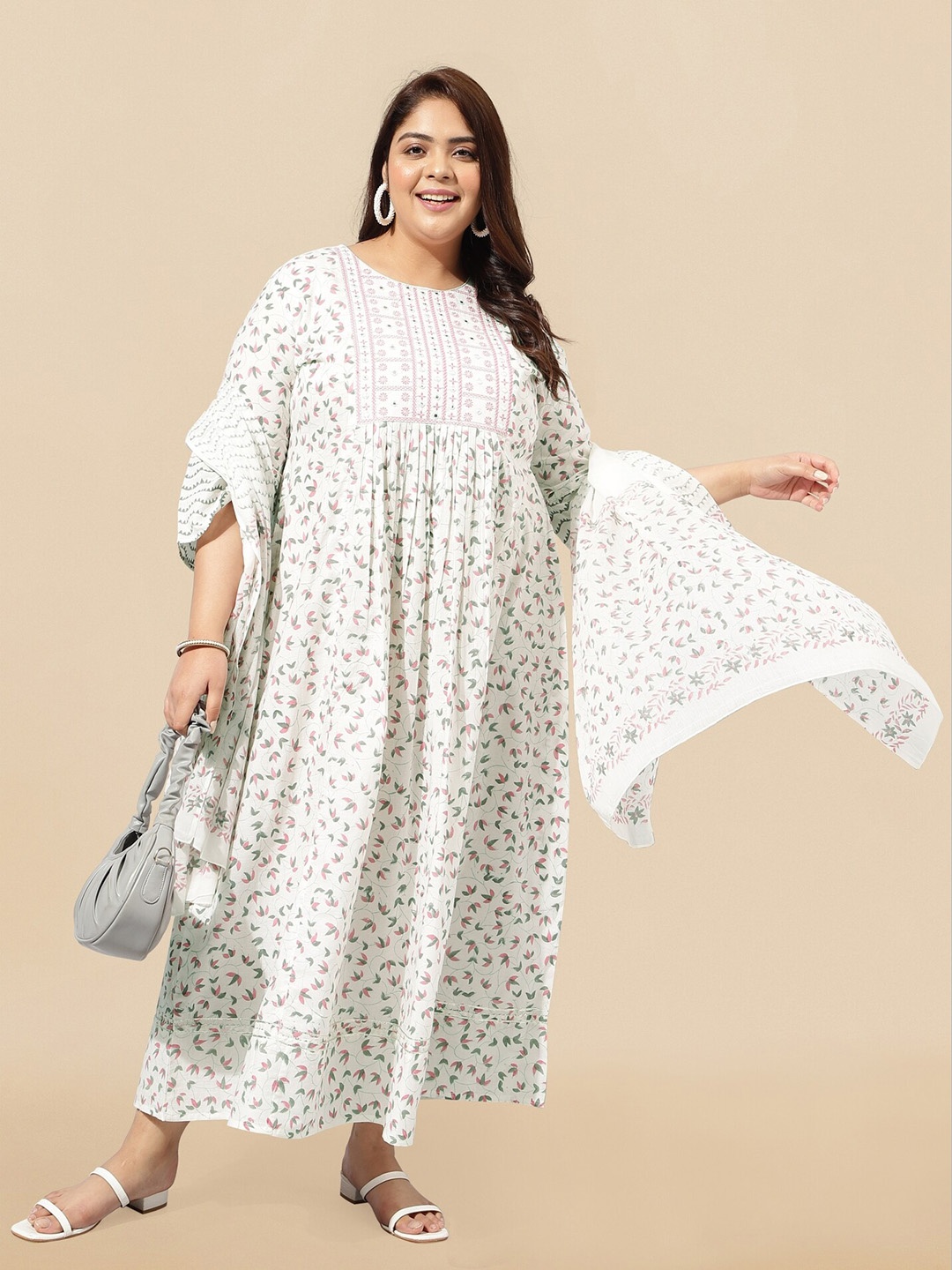 MIRCHI FASHION Plus Size Floral Printed Embroidered Pure Cotton Ethnic Dress With Dupatta, White
MIRCHI FASHION Plus Size Floral Printed Embroidered Pure Cotton Ethnic Dress With Dupatta, White
