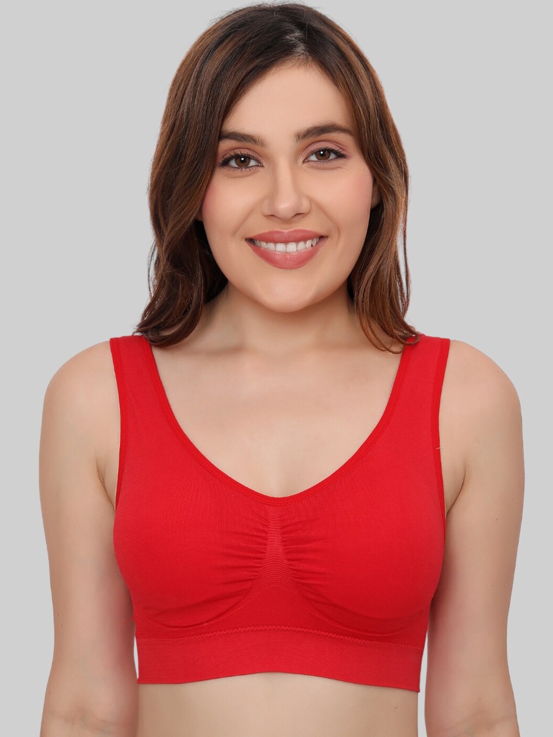 PLUMBURY Full Coverage Moisture Wicking Rapid-Dry Sports Bra, Red