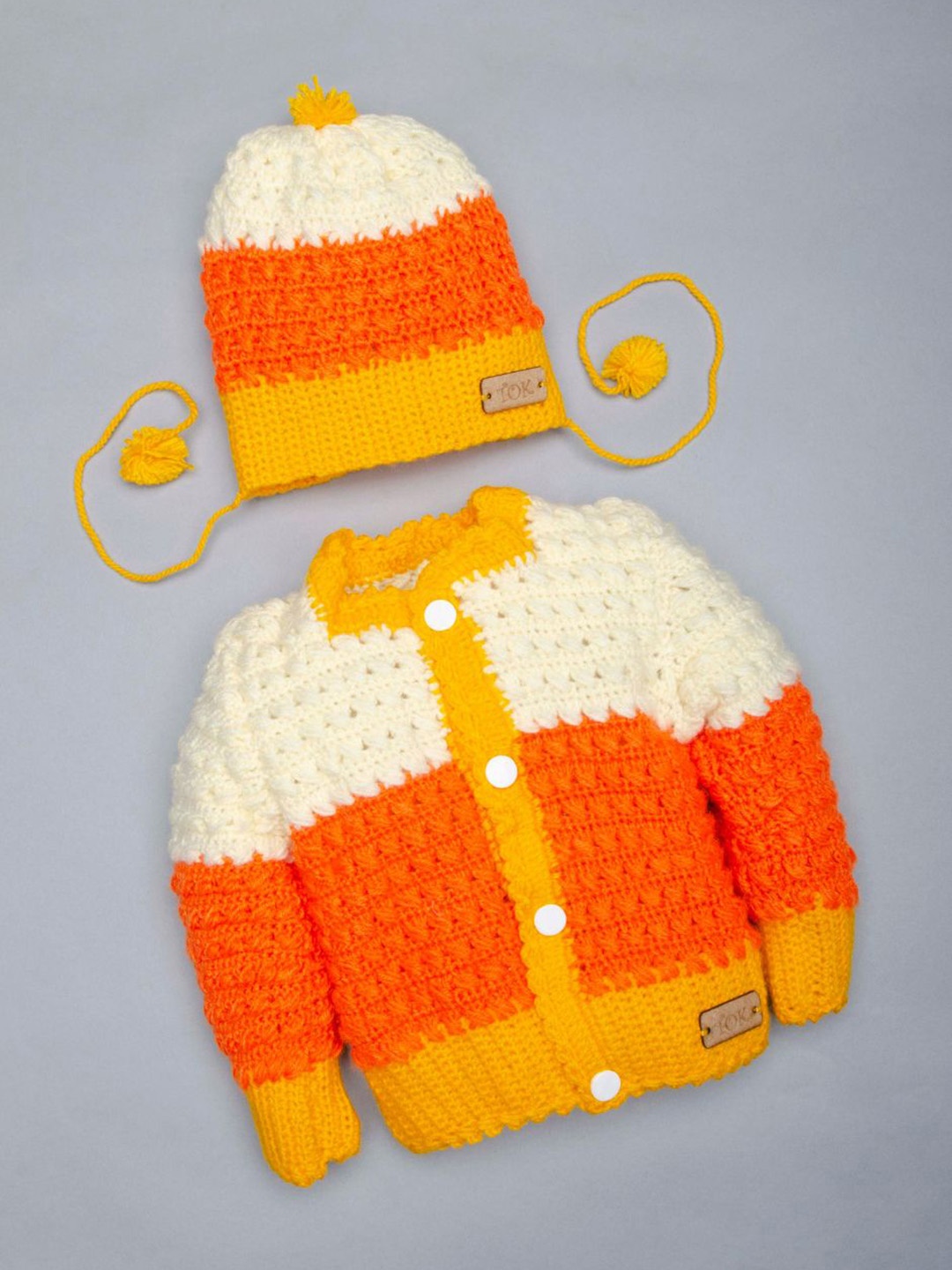 The Original Knit Infants Colourblocked Longline Acrylic Cardigan With Binnie, Orange
The Original Knit Infants Colourblocked Longline Acrylic Cardigan With Binnie, Orange