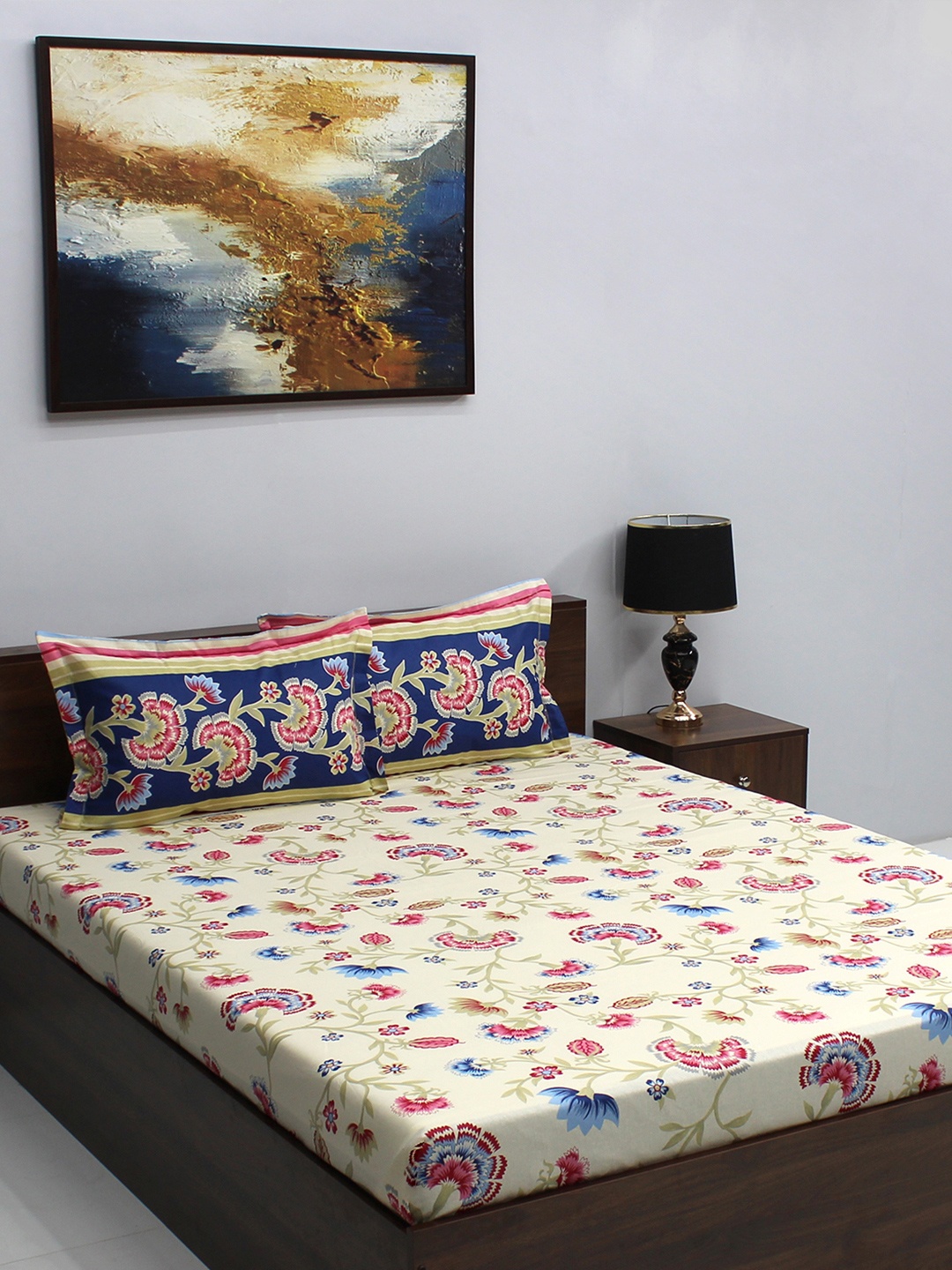 BOMBAY DYEING Ivyrose White & Pink Floral Cotton 110 TC Queen Bedsheet & 2 Pillow Covers
BOMBAY DYEING Ivyrose White & Pink Floral Cotton 110 TC Queen Bedsheet & 2 Pillow Covers