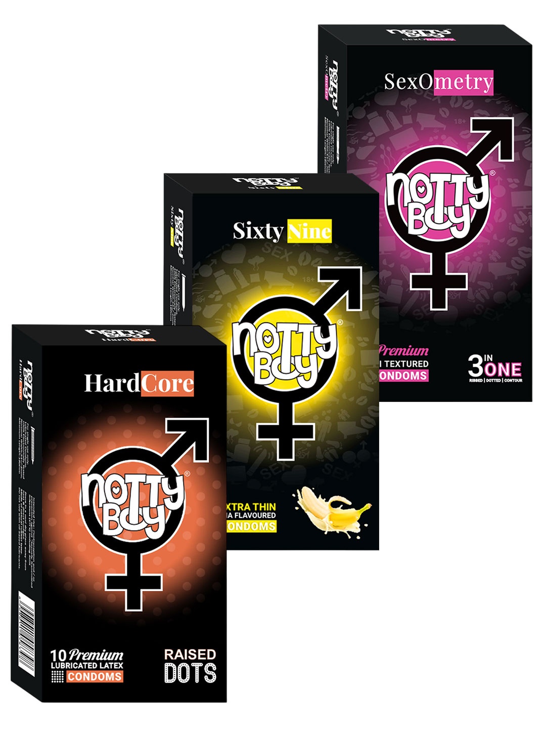 noTTy Boy Men Set of HardCore + SixtyNine + SexoMetry Lubricated Condoms - 10 pcs each, Orange
noTTy Boy Men Set of HardCore + SixtyNine + SexoMetry Lubricated Condoms - 10 pcs each, Orange