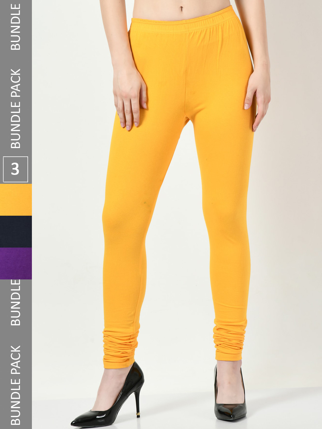 BAESD Pack Of 3 Churidar Length Cotton Lycra Churidar Leggings, Yellow 
BAESD Pack Of 3 Churidar Length Cotton Lycra Churidar Leggings, Yellow