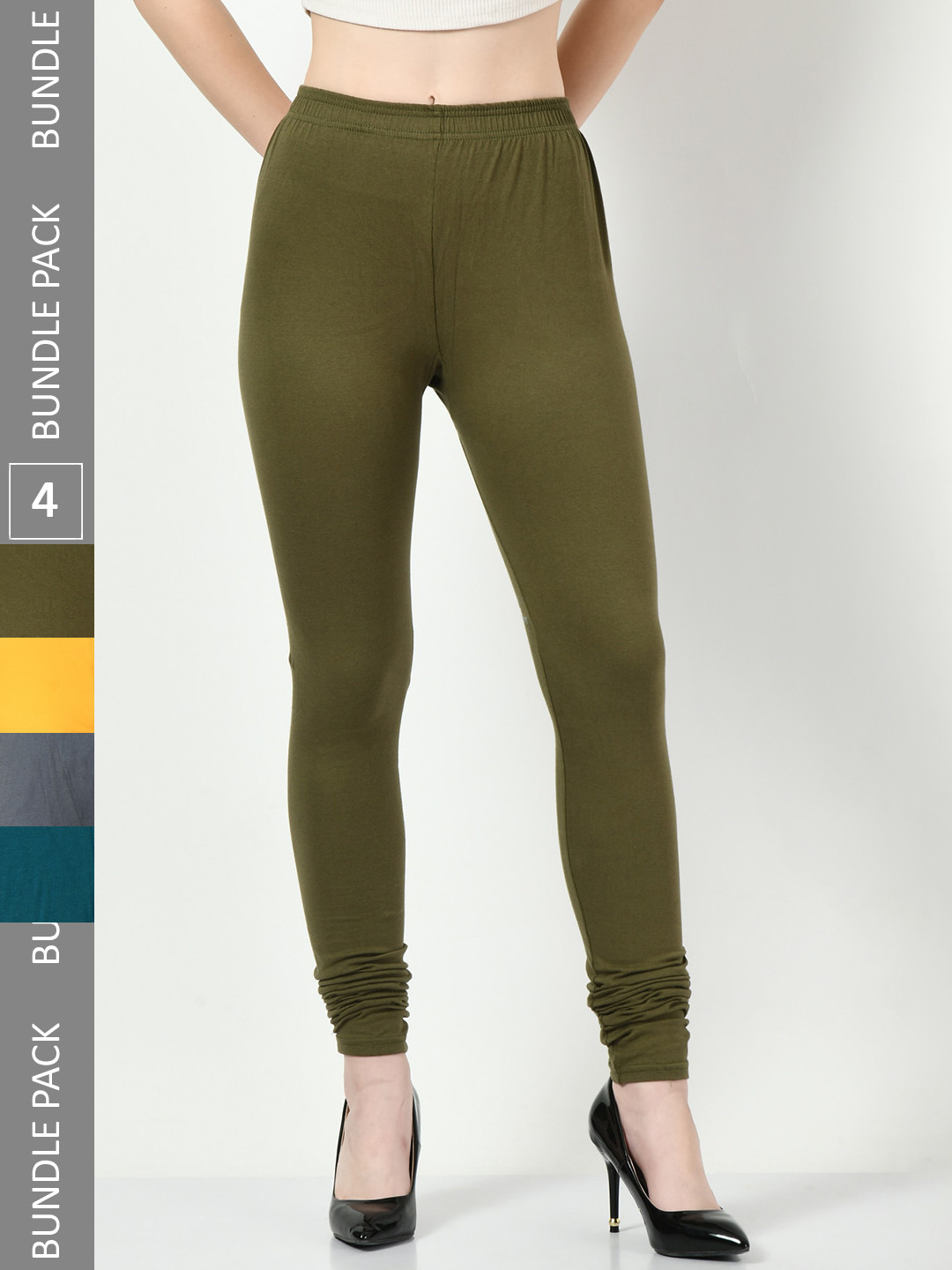 BAESD Pack Of 4 Churidar-Length Leggings, Olive 
BAESD Pack Of 4 Churidar-Length Leggings, Olive