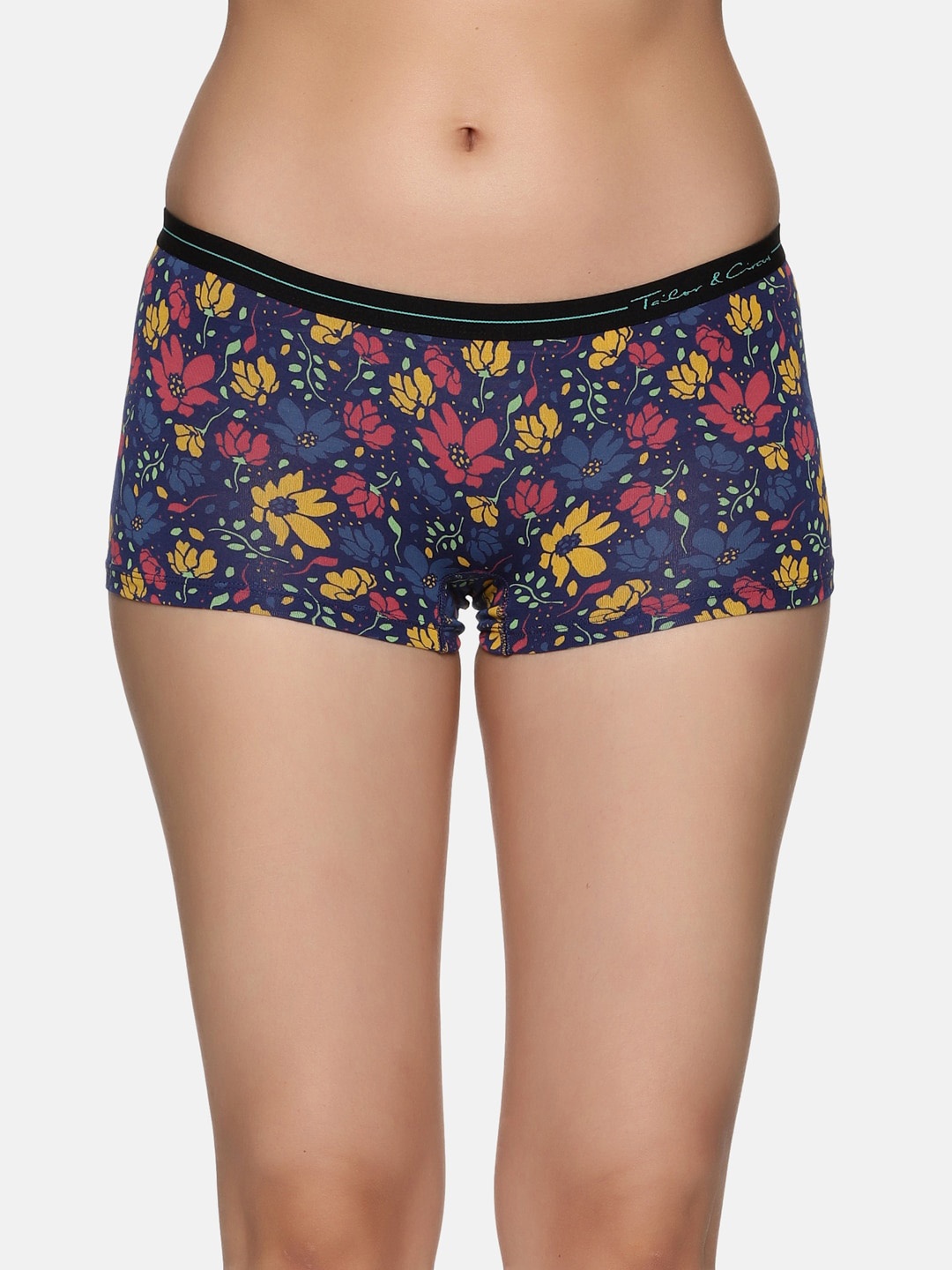 Tailor & Circus Floral Printed Low Rise Anti-Bacterial Boy Shorts Briefs, Blue