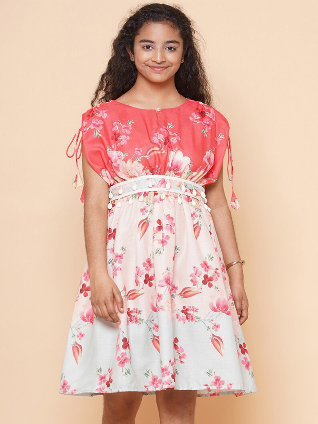 Modish Couture Girls Floral Printed Fit & Flare Dress, Pink