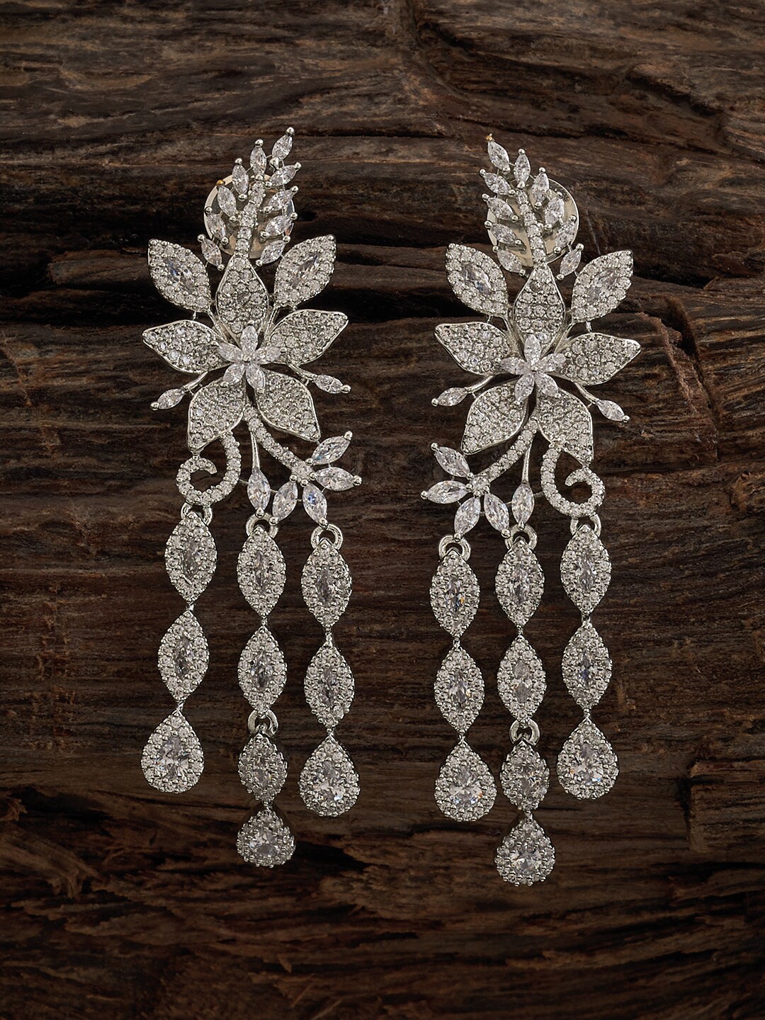 Kushal's Fashion Jewellery Rhodium-Plated Cubic Zirconia Studded Floral Drop Earrings, Silver
Kushal's Fashion Jewellery Rhodium-Plated Cubic Zirconia Studded Floral Drop Earrings, Silver