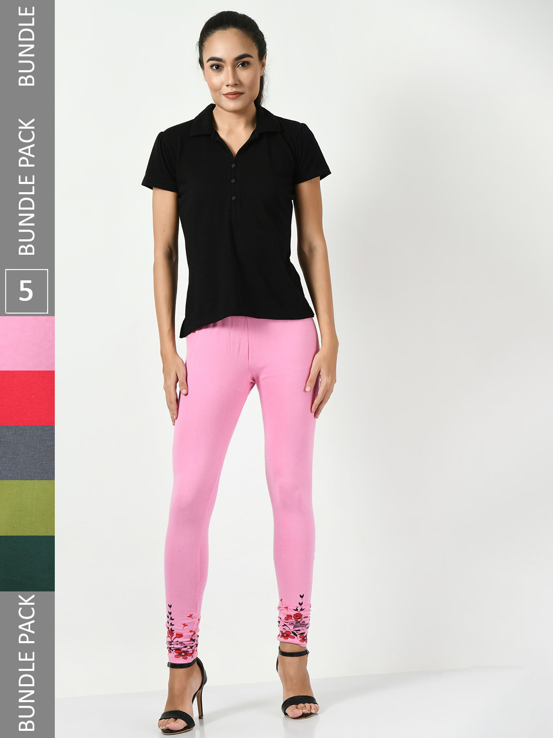 BAESD Pack Of 5 Printed Slim-Fit Churidar-Length Leggings, Pink 
BAESD Pack Of 5 Printed Slim-Fit Churidar-Length Leggings, Pink