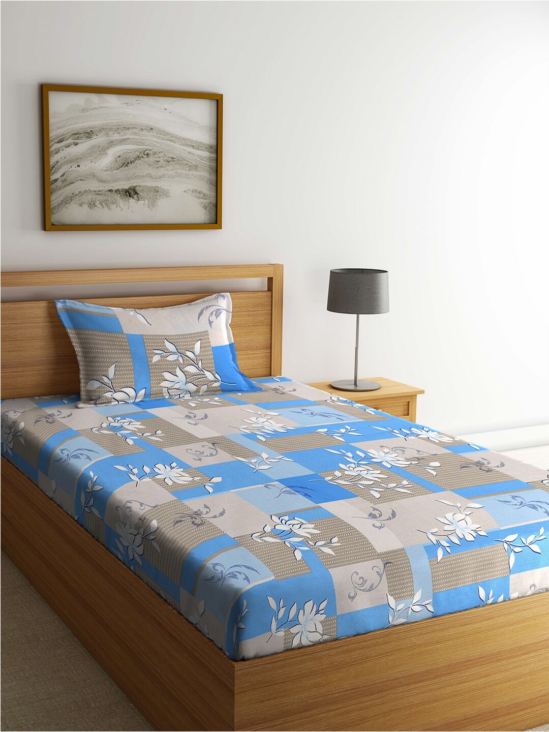 KLOTTHE Blue & Grey Floral Printed 400 TC Pure Cotton Single Bedsheet With Pillow Cover
KLOTTHE Blue & Grey Floral Printed 400 TC Pure Cotton Single Bedsheet With Pillow Cover