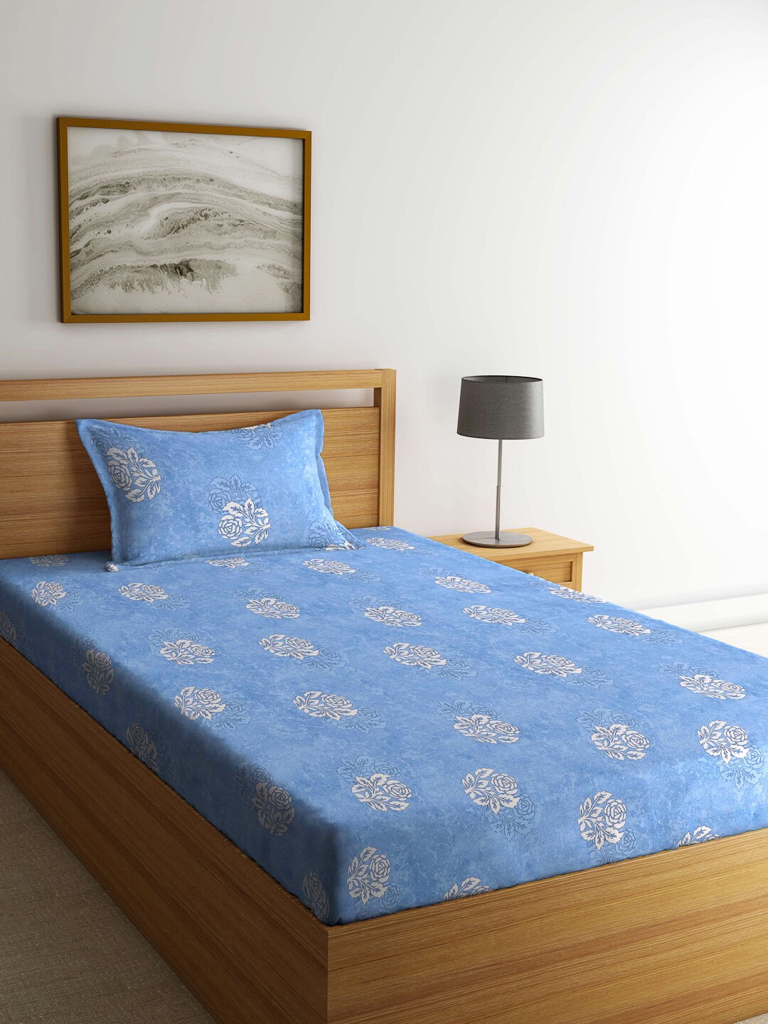 KLOTTHE Blue Floral-Printed 400TC Pure-Cotton Fitted Single Bedsheet With Pillow Cover
KLOTTHE Blue Floral-Printed 400TC Pure-Cotton Fitted Single Bedsheet With Pillow Cover
