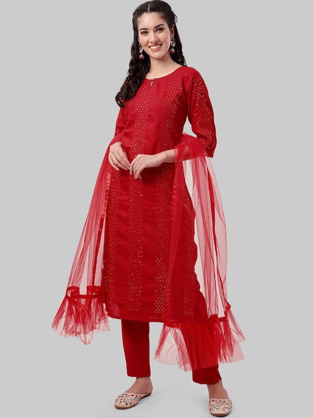 Navlik Striped Embroidered Sequinned Regular Kurta With Trousers & With Dupatta, Red
Navlik Striped Embroidered Sequinned Regular Kurta With Trousers & With Dupatta, Red