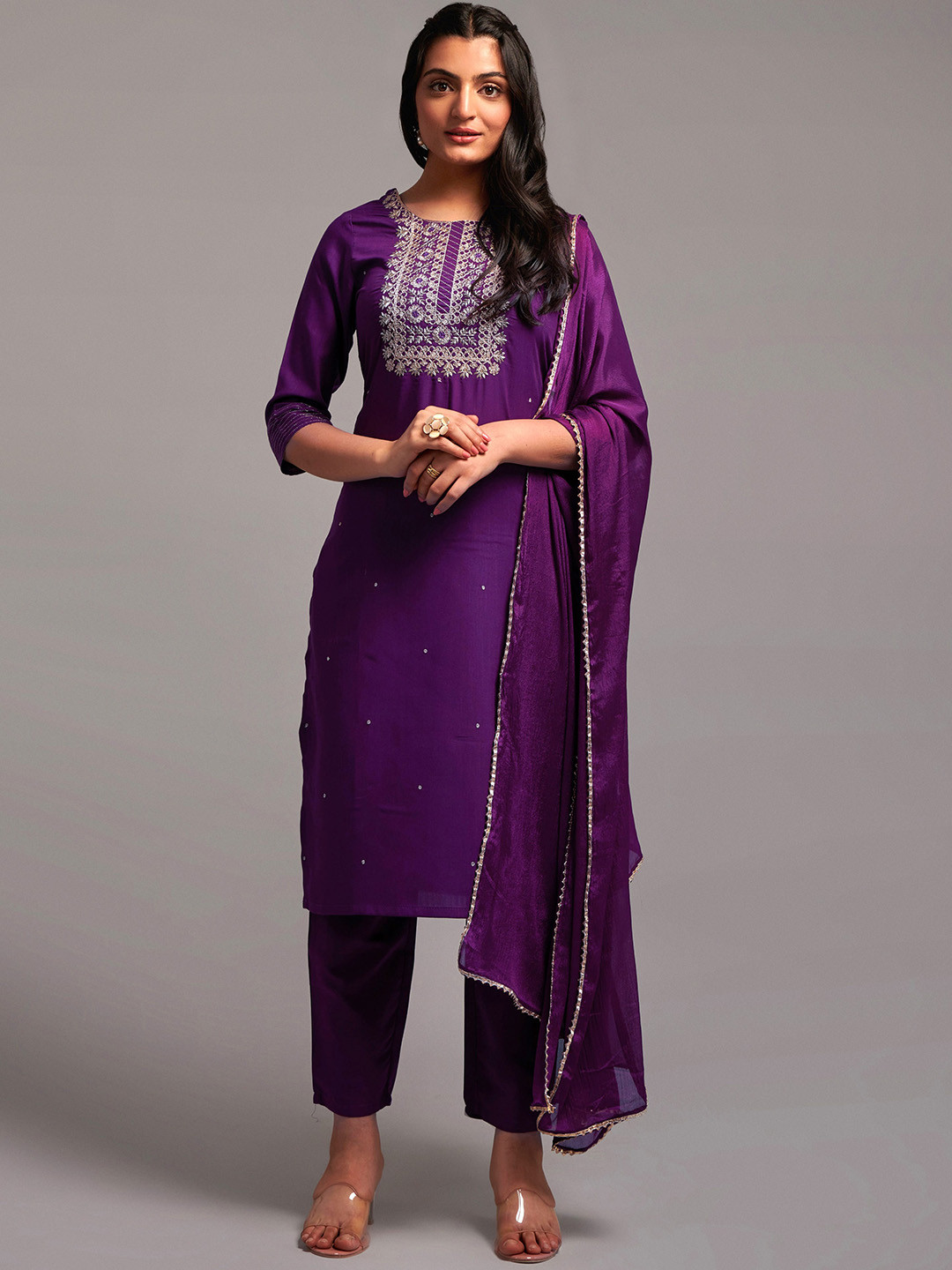 Navlik Ethnic Motifs Embroidered Kurta With Trousers & Dupatta, Purple
Navlik Ethnic Motifs Embroidered Kurta With Trousers & Dupatta, Purple