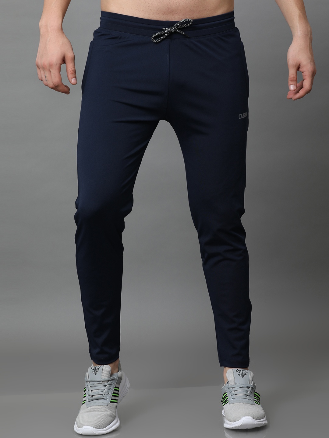 CAZZBA Men Mid-Rise Cotton Track Pants, Navy blue
