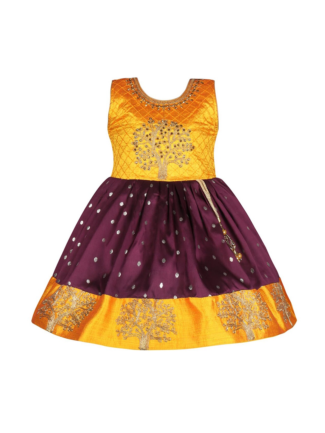 Wish Karo Girls Ethnic Embroidered Round Neck Tie -Up Silk A-Line Dress, Yellow
Wish Karo Girls Ethnic Embroidered Round Neck Tie -Up Silk A-Line Dress, Yellow