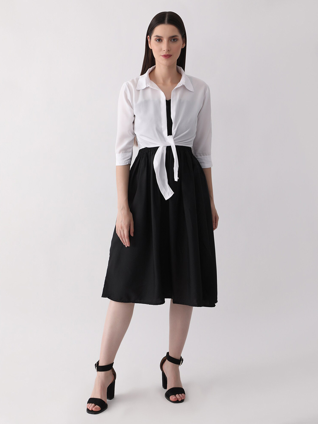 DKGF FASHION Shoulder Straps Smocked Detail Fit & Flare Midi Dress With Shirt, Black
DKGF FASHION Shoulder Straps Smocked Detail Fit & Flare Midi Dress With Shirt, Black