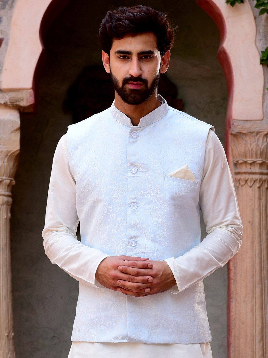 HOUSE OF DEYANN Woven Design Nehru Jacket, Blue