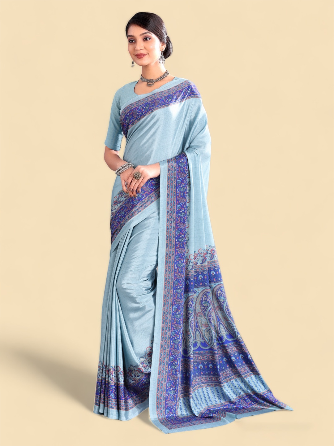Kasak Geometric Printed Crepe SIlk Saree, Blue