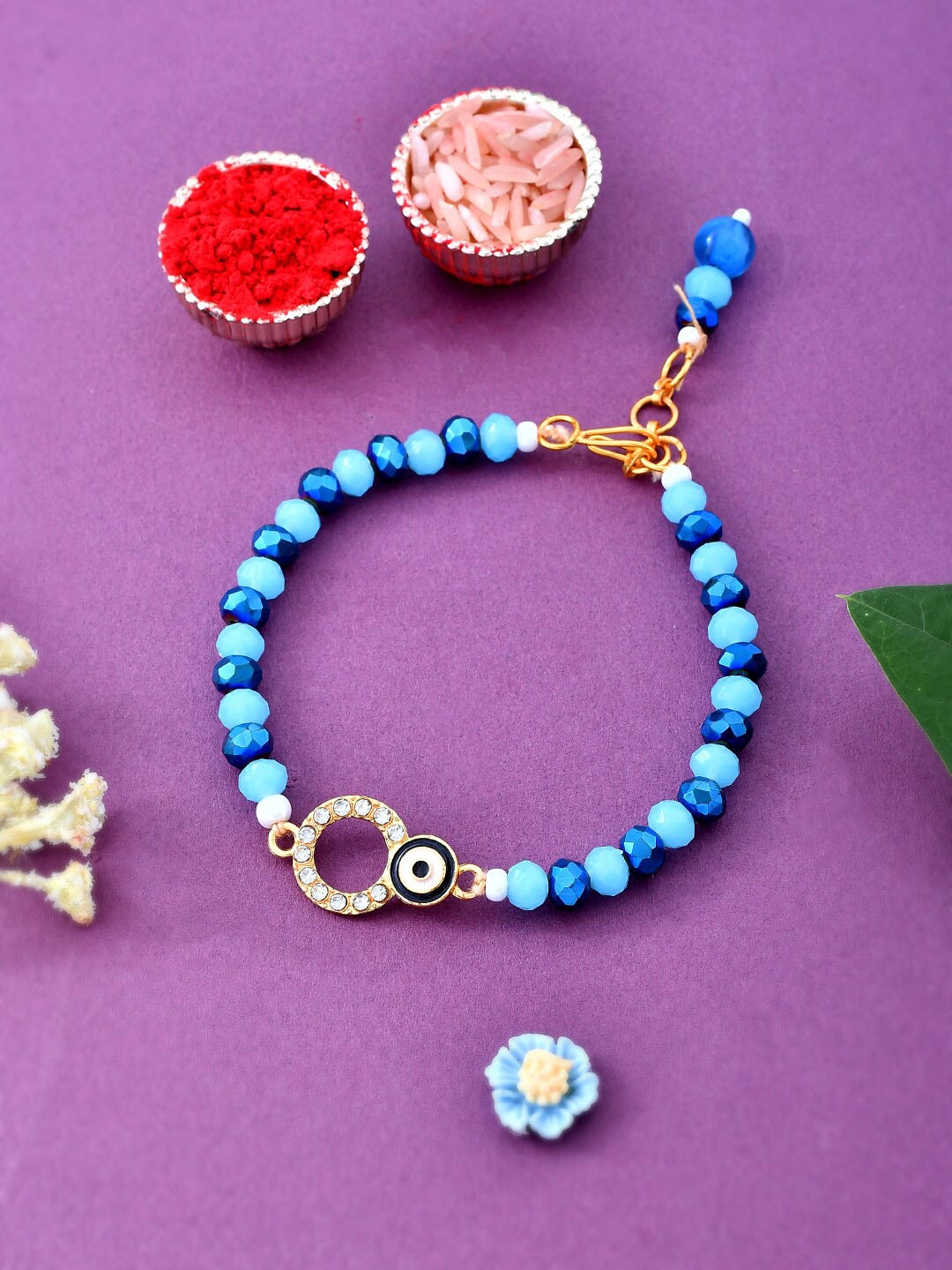 Aapno Rajasthan Unisex Evil Eye Beaded Bracelet Rakhi With Roli Chawal & Greeting Card, Blue
Aapno Rajasthan Unisex Evil Eye Beaded Bracelet Rakhi With Roli Chawal & Greeting Card, Blue
