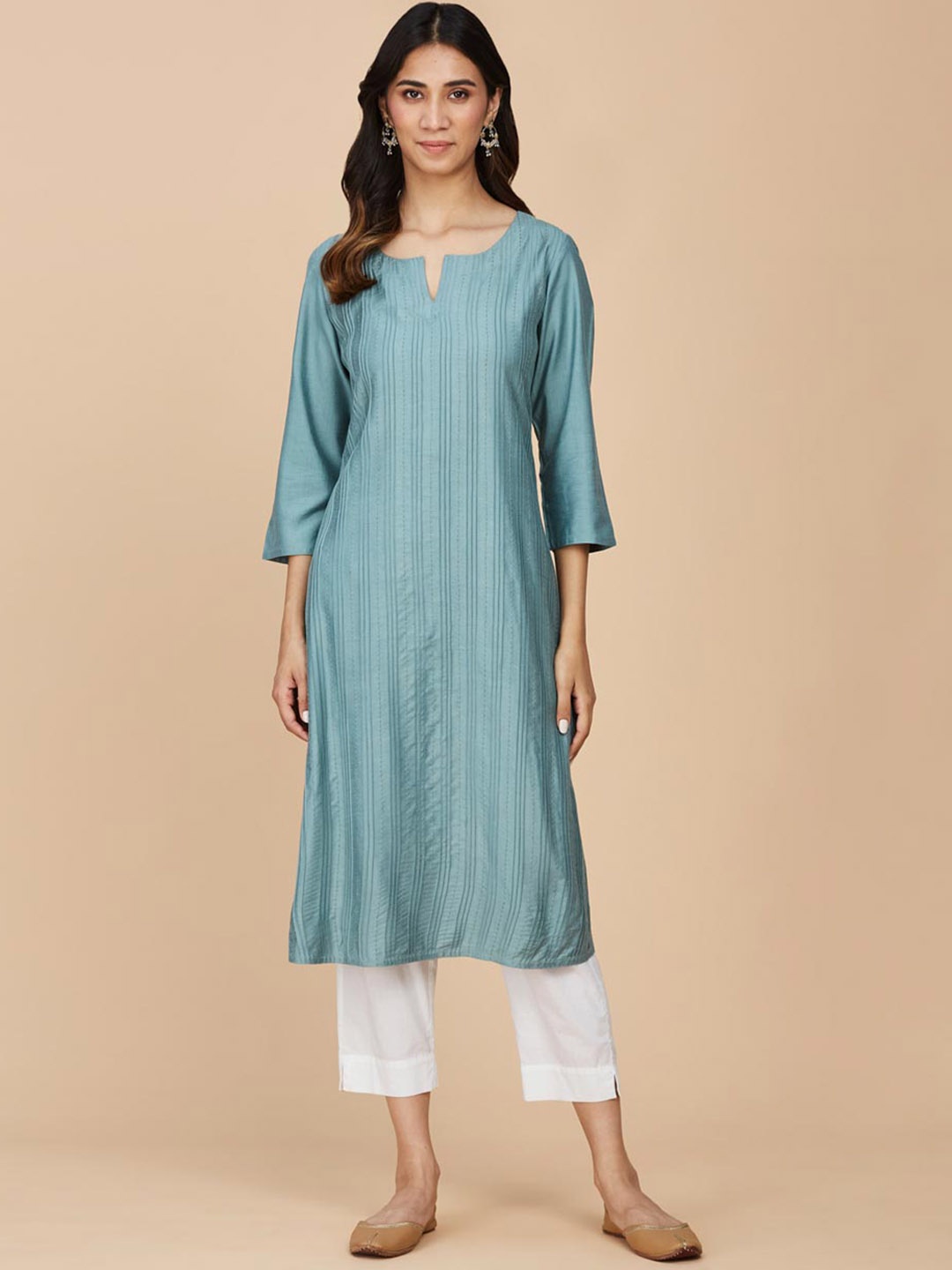 Fabindia Women Keyhole Neck Flared Sleeves, Green