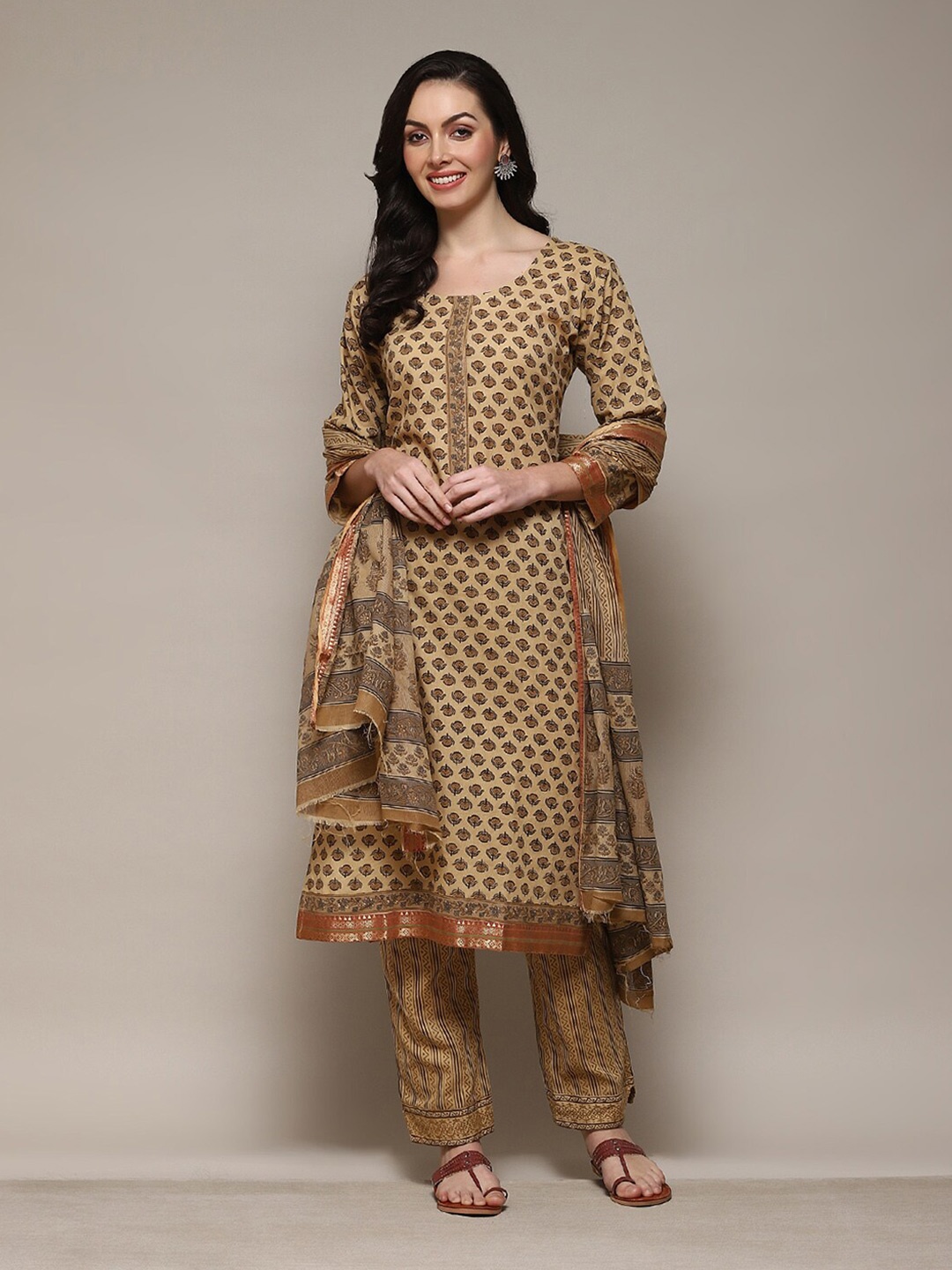 Biba Unstitched Dress Material, Cream