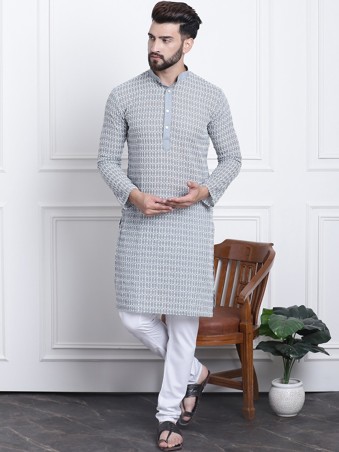 SOJANYA Embroidered Straight Thread Work Pure Cotton Kurta With Churidar, Grey
SOJANYA Embroidered Straight Thread Work Pure Cotton Kurta With Churidar, Grey