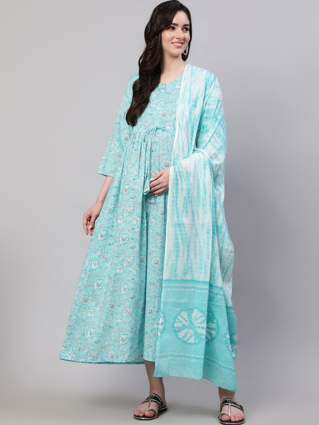 Nayo Maternity Floral Printed Tie-Up Detail Fit & Flare Cotton Ethnic Dress With Dupatta, Turquoise blue
Nayo Maternity Floral Printed Tie-Up Detail Fit & Flare Cotton Ethnic Dress With Dupatta, Turquoise blue