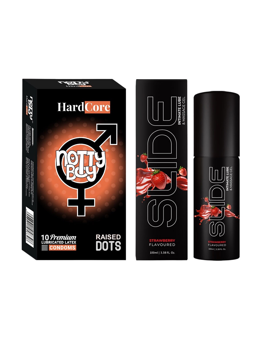 noTTy Boy Set Of 2 Slide Water Based Lubricant & Massage Gel - 100 ml With Condoms - 10Pcs, Black
noTTy Boy Set Of 2 Slide Water Based Lubricant & Massage Gel - 100 ml With Condoms - 10Pcs, Black
