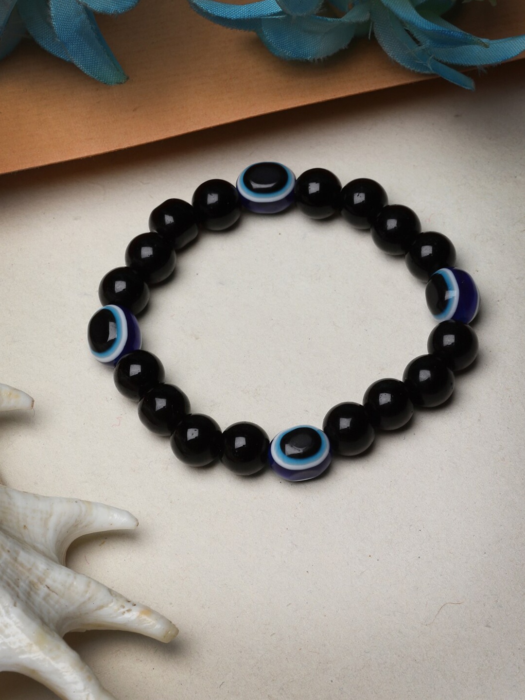 NVR Beaded Evil Eye Bracelet, Black