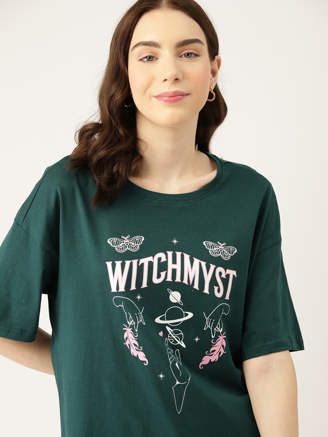 DressBerry Printed Pure Cotton Relaxed Fit T-shirt, Green