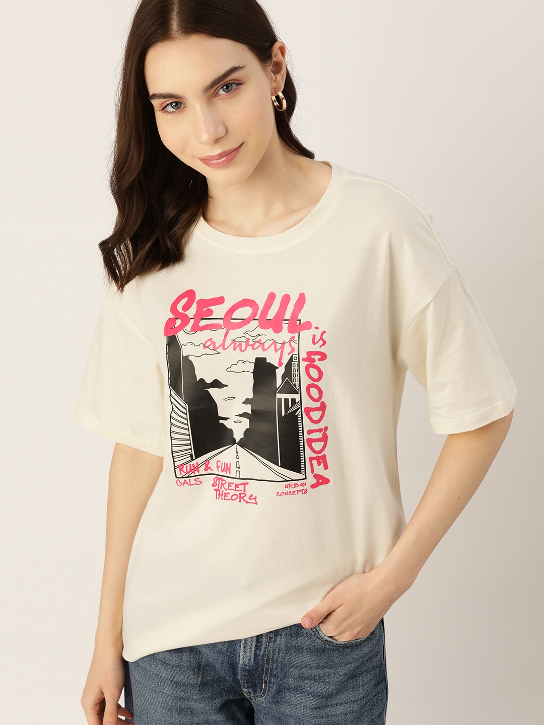 DressBerry Graphic & Typography Printed Drop-Shoulder Sleeves Pure Cotton T-shirt, Off white
DressBerry Graphic & Typography Printed Drop-Shoulder Sleeves Pure Cotton T-shirt, Off white