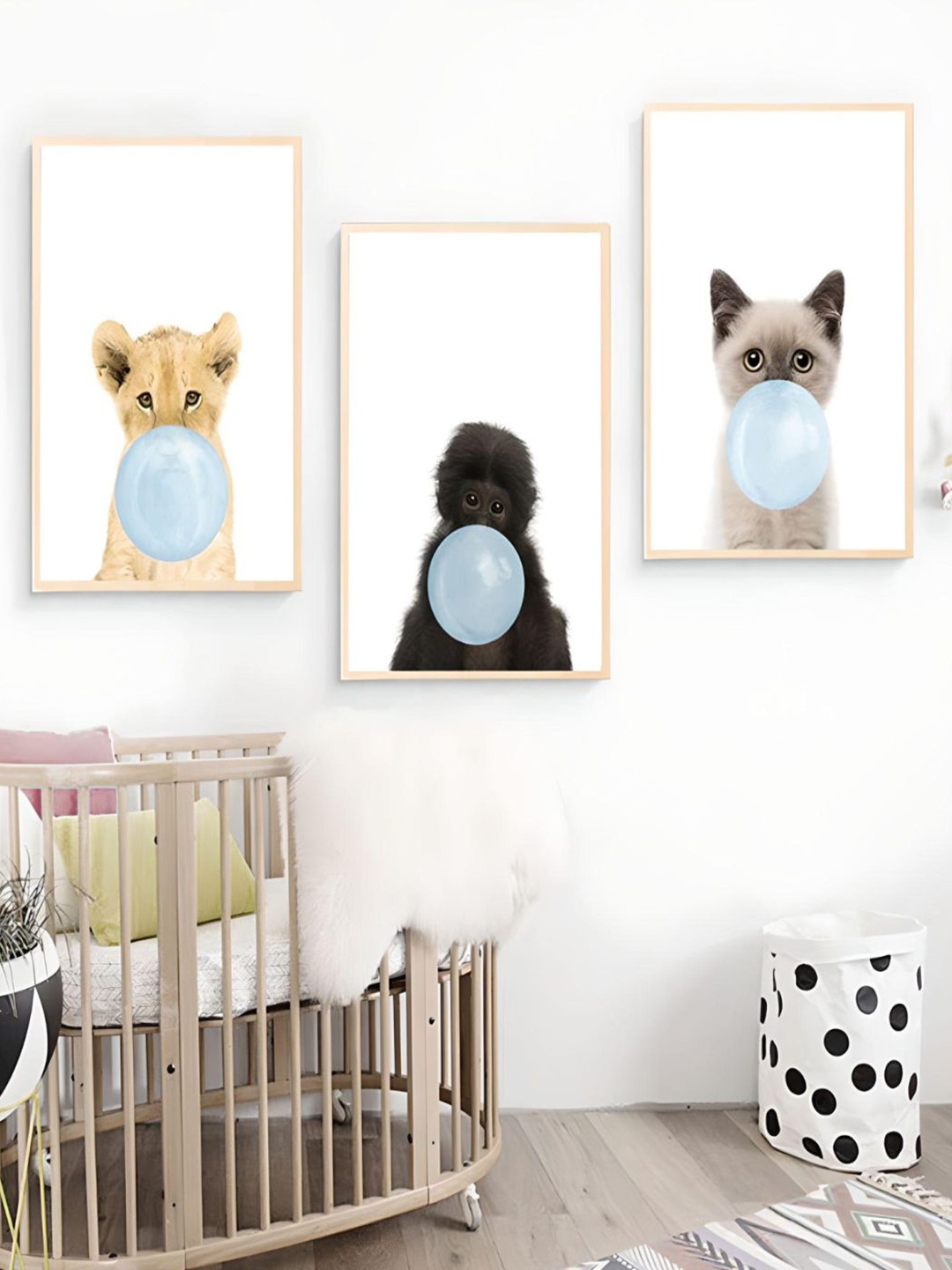 THE HANDMADE FLAIR 3-Piece White & Blue Baby Animals Blowing Bubblegum Painting Wall Art
THE HANDMADE FLAIR 3-Piece White & Blue Baby Animals Blowing Bubblegum Painting Wall Art