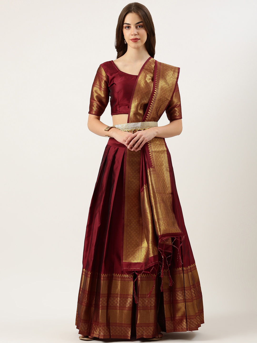 Fabcartz Woven Design Semi-Stitched Lehenga & Unstitched Blouse With Dupatta, Maroon
Fabcartz Woven Design Semi-Stitched Lehenga & Unstitched Blouse With Dupatta, Maroon