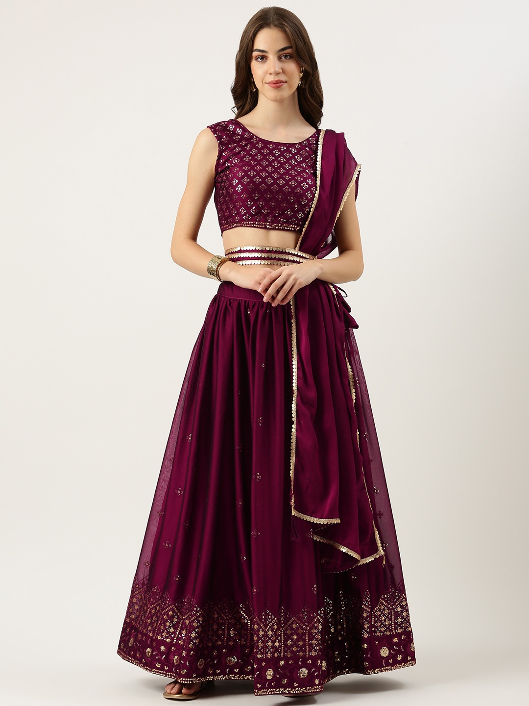 Fabcartz Embroidered Sequinned Semi-Stitched Lehenga & Unstitched Blouse With Dupatta, Purple
Fabcartz Embroidered Sequinned Semi-Stitched Lehenga & Unstitched Blouse With Dupatta, Purple