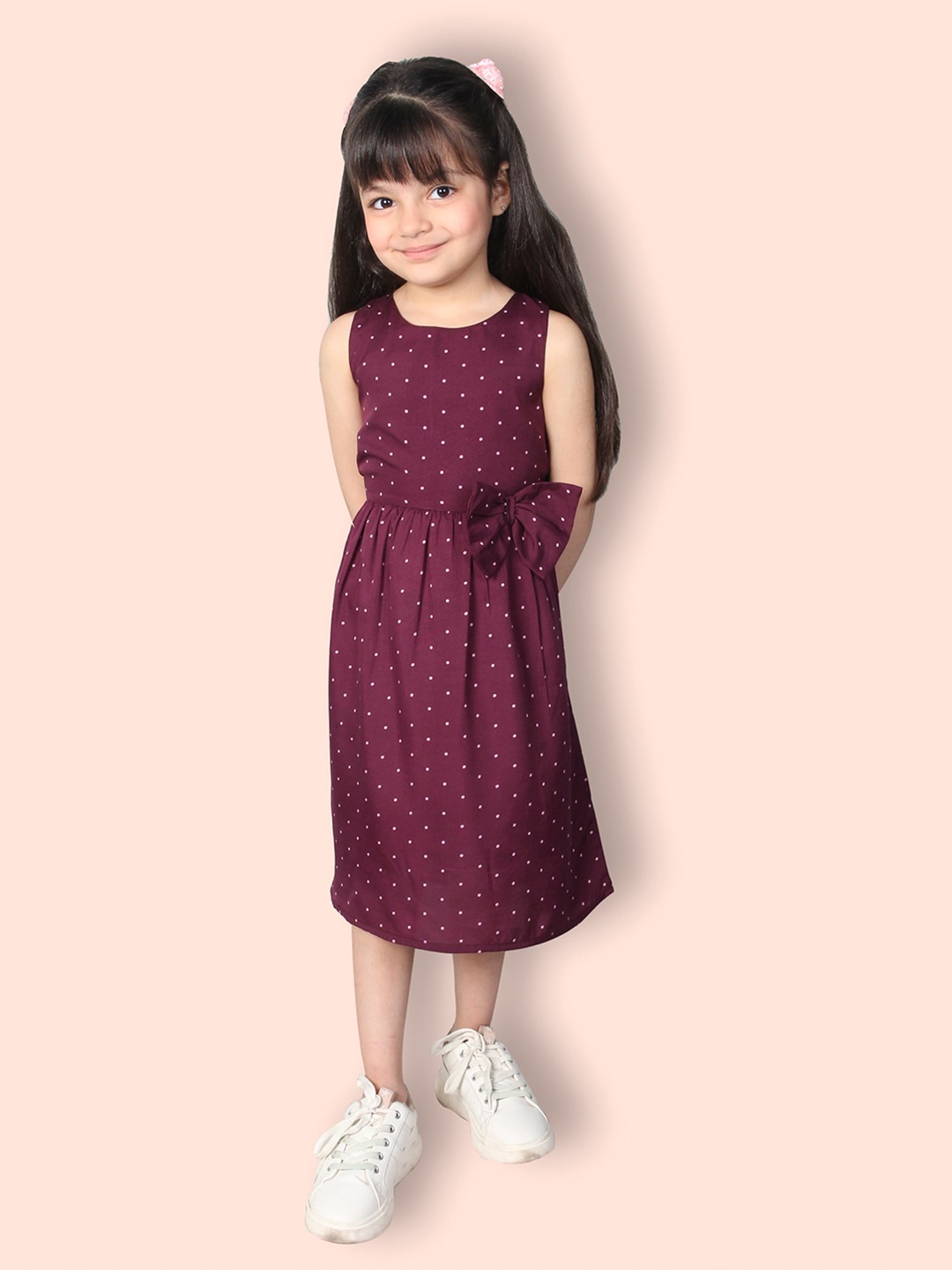 ADDYVERO Girls Polka Dots Printed Round Neck Sleeveless Bow A-Line Midi Dress, Purple
ADDYVERO Girls Polka Dots Printed Round Neck Sleeveless Bow A-Line Midi Dress, Purple