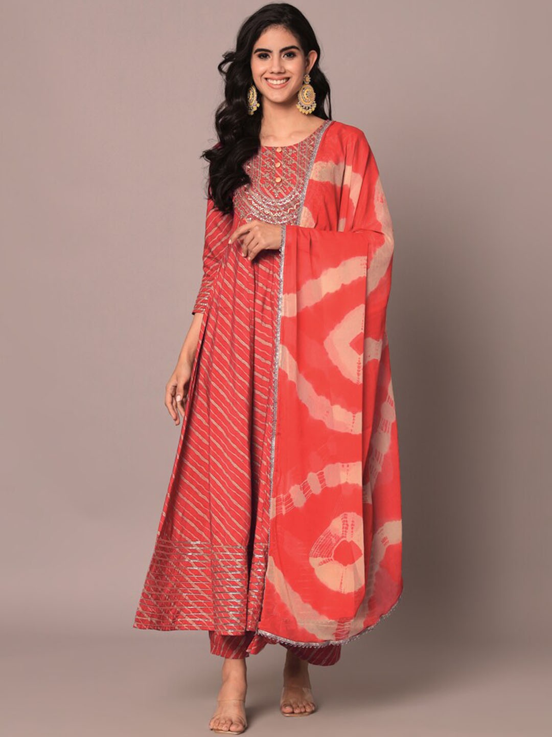 Meeranshi Leheriya Printed Thread Work Detail A-Line Kurta with Palazzos & With Dupatta, Red
Meeranshi Leheriya Printed Thread Work Detail A-Line Kurta with Palazzos & With Dupatta, Red