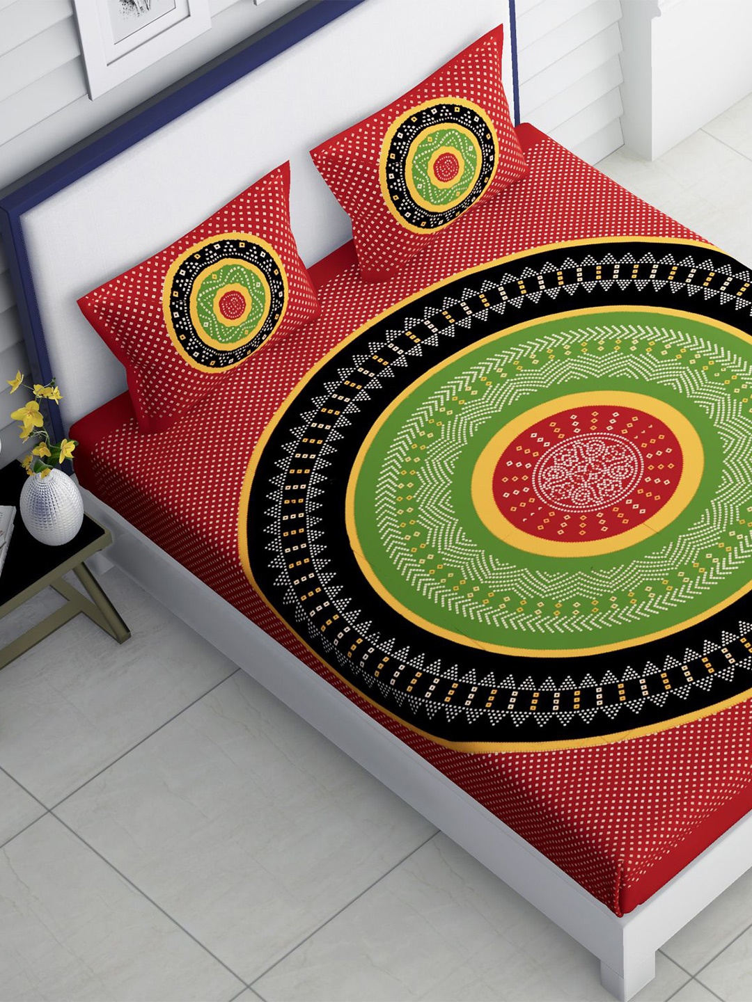 Lali Prints Red & Green Ethnic Motifs Cotton 180 TC King Bedsheet With 2 Pillow Covers
Lali Prints Red & Green Ethnic Motifs Cotton 180 TC King Bedsheet With 2 Pillow Covers