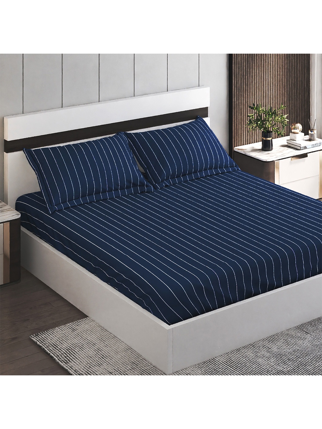 Home Centre Medley Santorini Blue Cotton Fitted 220 TC King Bedsheet With 2 Pillow Covers
Home Centre Medley Santorini Blue Cotton Fitted 220 TC King Bedsheet With 2 Pillow Covers