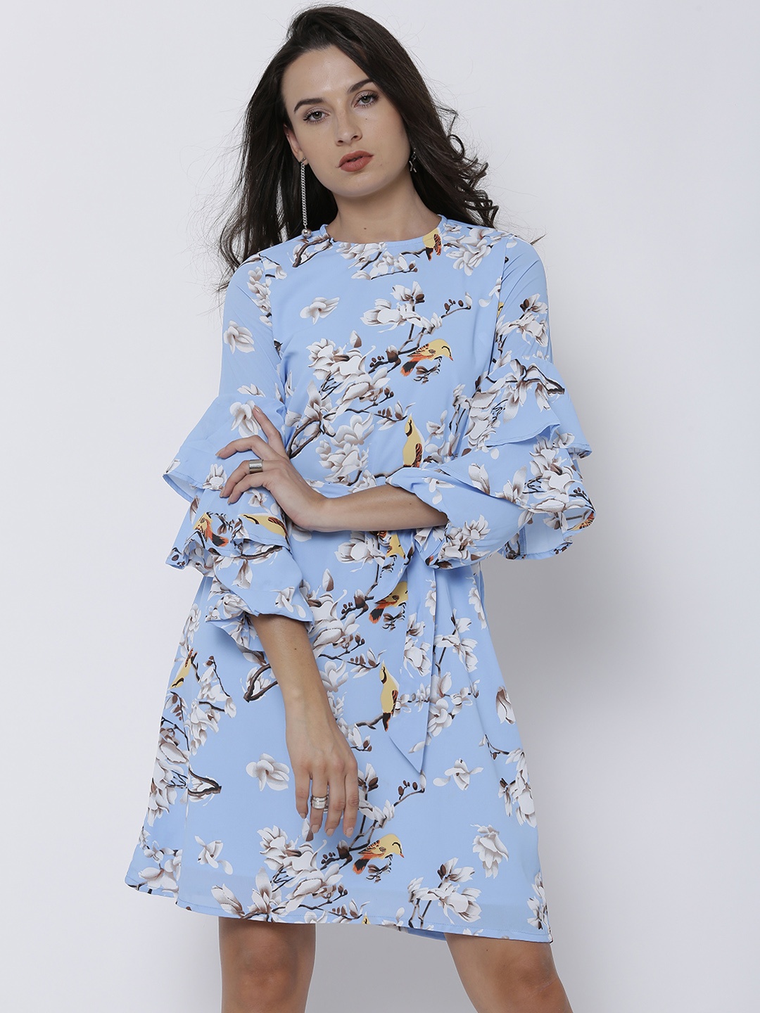 Tokyo Talkies Women Blue Printed A-Line Dress