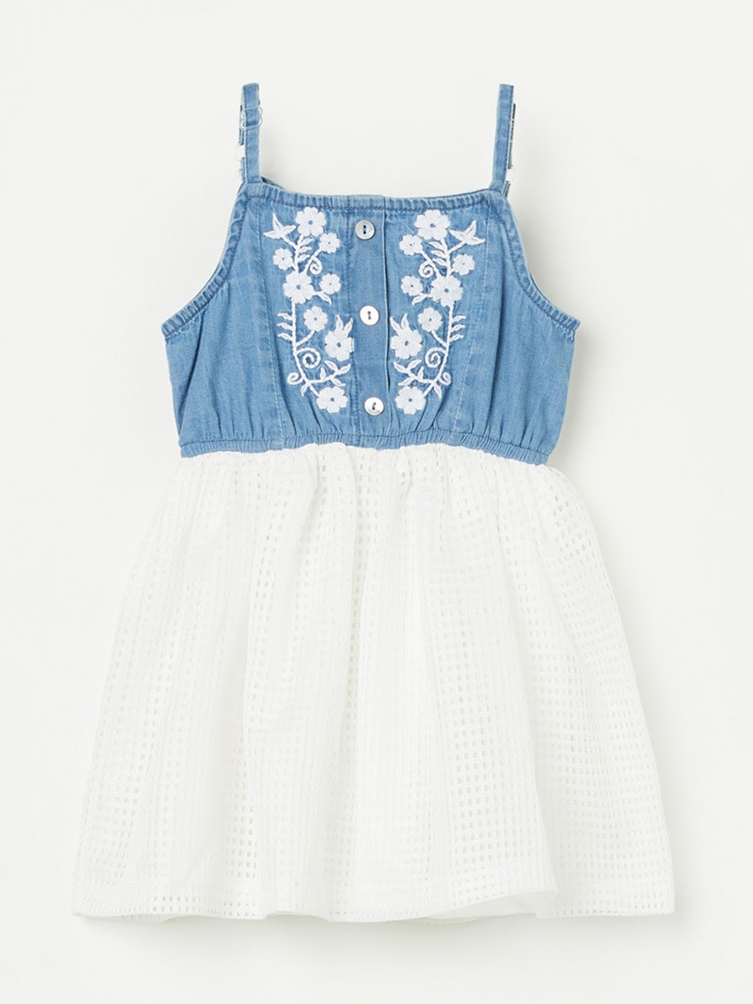 Juniors by Lifestyle Girls Self Designed Embroidered Detailed Cotton Fit & Flare Dress, Blue